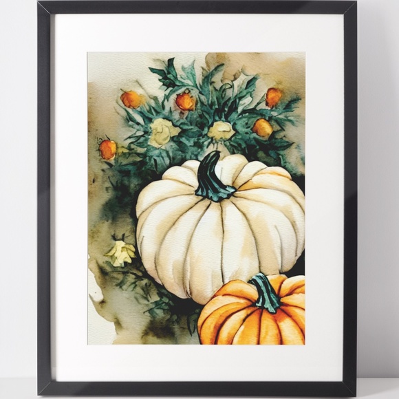 Other - Wall Art Watercolor Floral Pumpkins Print Poster Card Unframed